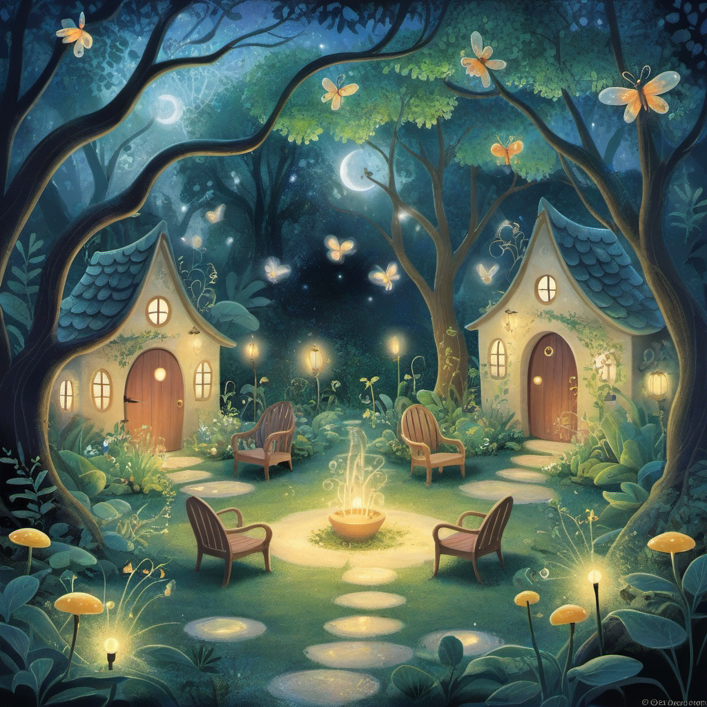 09121-3708844313-Magical Courtyard_ Enchanted garden, talking animals, fairy gatherings, hidden gateways, sparkling fireflies. at Early evening _.png